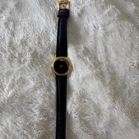 Movado Gold and Black Leather Watch